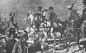 Prussian pursuit at Waterloo. 
Prussian drummer was mounted on 
one of the horses of Napoleon's retinue.
Picture by Knotel.