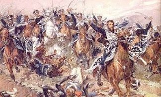 Battle of Kliastitzi 1812.
Kulniev leading Russian hussars.