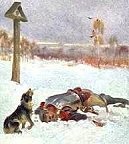 Dead cuirassier during 
the winter retreat from Russia, 
1812
