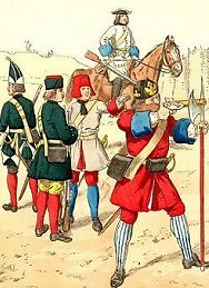 Troops of Peter the Great:
grenadier, fusilier, dragoon, 
and bombardier of the artillery.