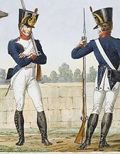 1813: the French line infantry dressed 
according to the Bardin Regulations.