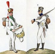 Saxon infantry in 1810: 
- drummer of Prinz August Infantry 
- musketier of Low Infantry  
Picture by Alexander Sauerweid.