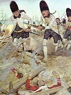 Spanish grenadiers defeating British troops
in the Battle of Pensacola, 1781.
