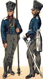 Prussian foot gunner 
and officer (right)
of foot artillery.