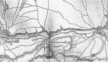 Map: Russbach Stream, 
villages of Wagram and Baumersdorf.