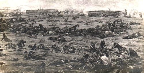 two last squares and piles of wounded and killed 
British and Prussian cavalry